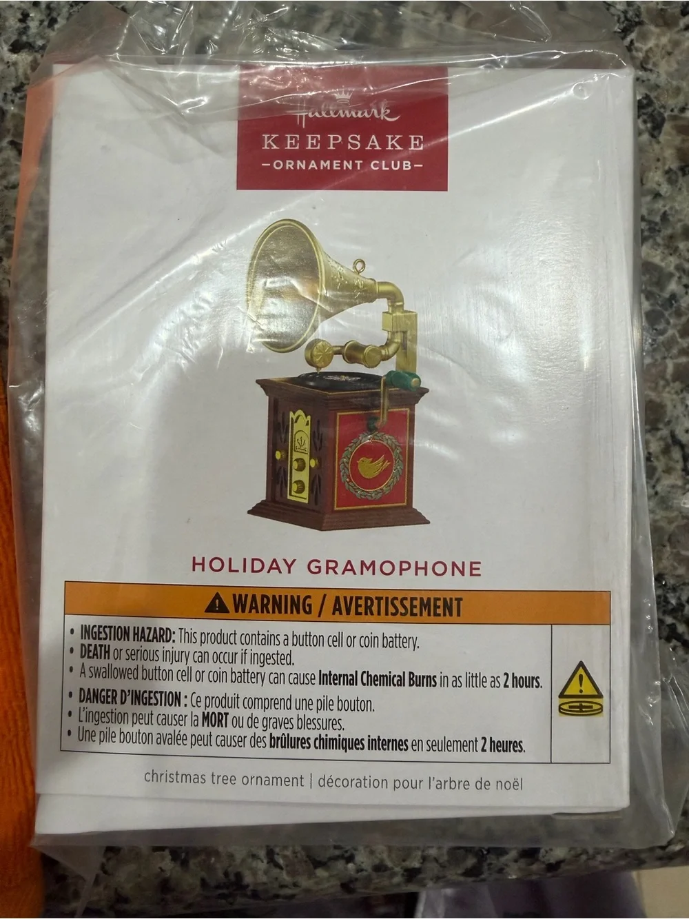 Holiday Gramophone Ornament - Red & Gold